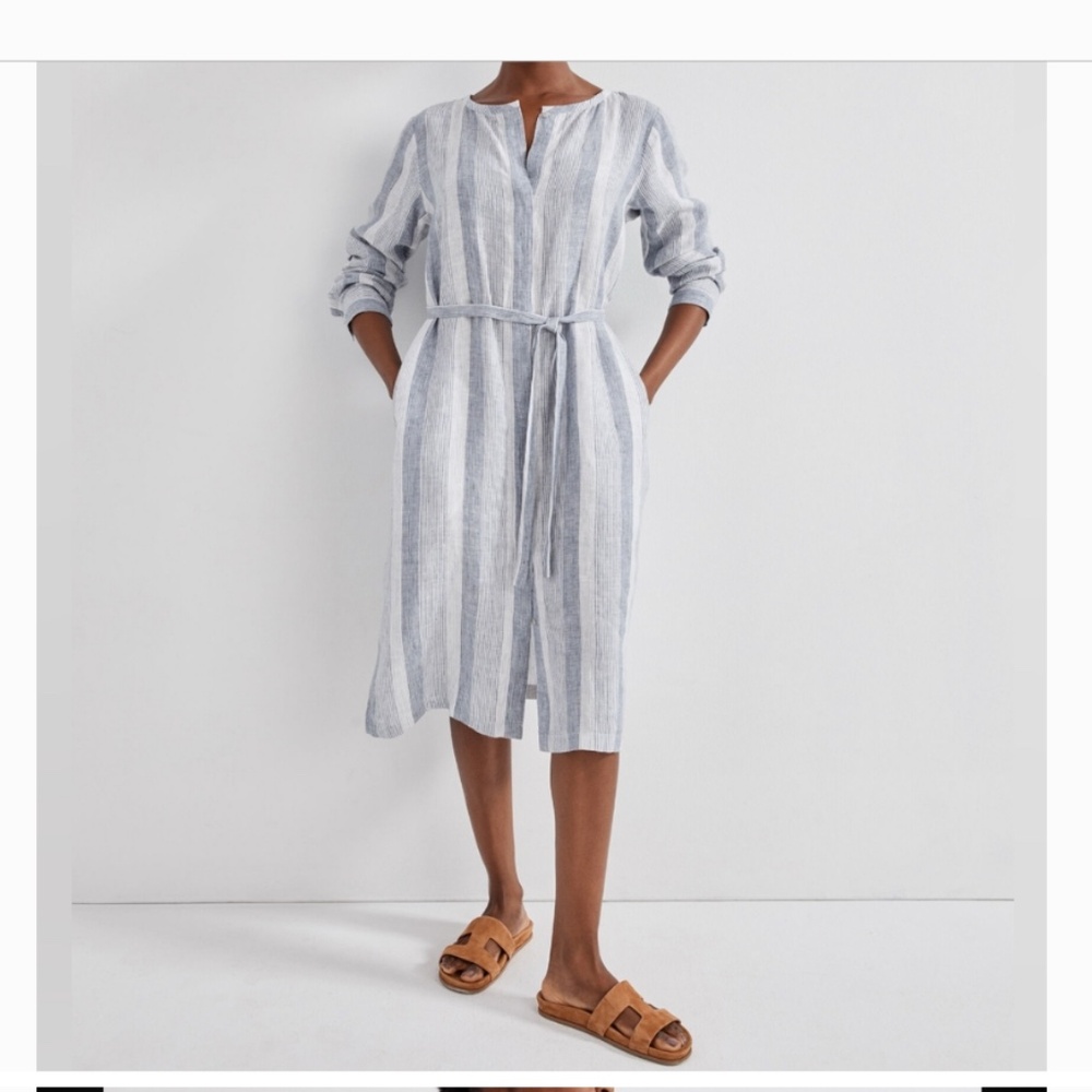 Talbots Haven Well Within Ombré Stripe Blue White Linen Shirt Dress